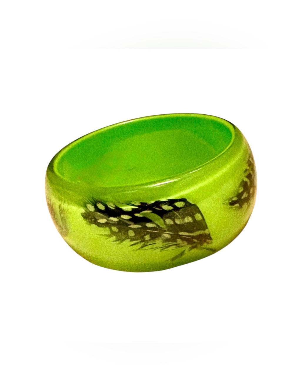 Y2K vintage Green Feather Resin Bangle Bracelet